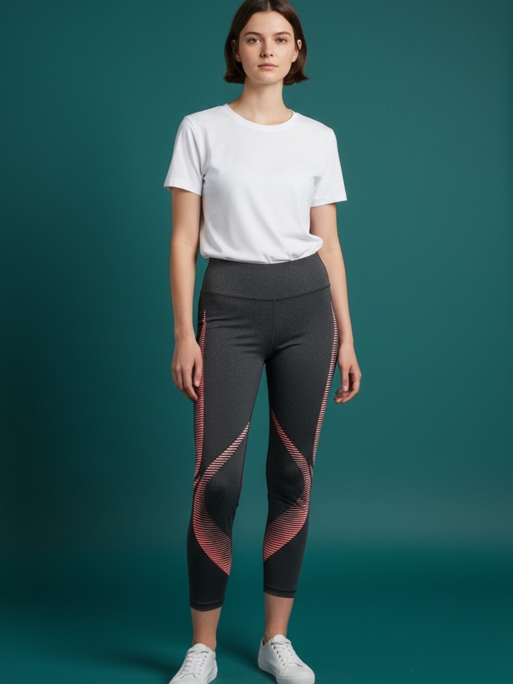 GAP Dark Gray Capri Leggings with Pink Stripe Detail